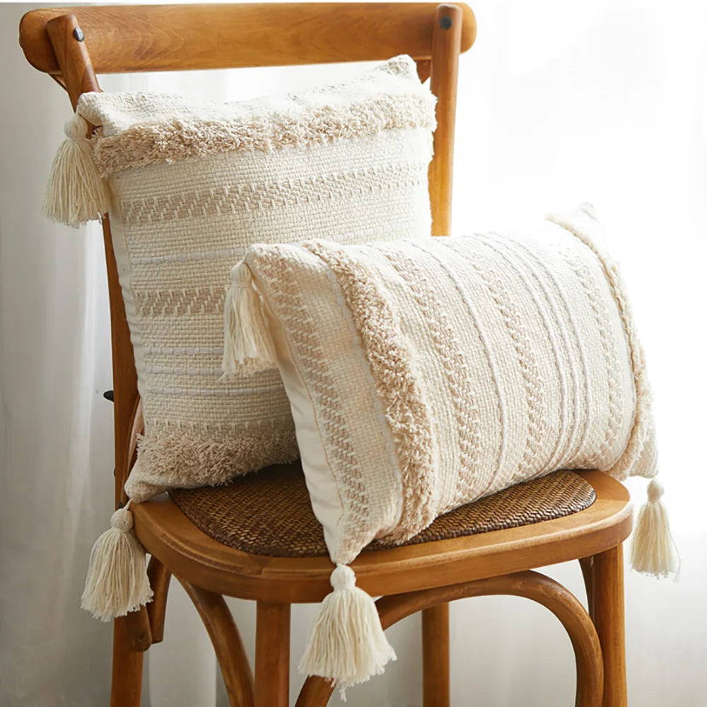 DecorBites™ Geometric Embroidery Cushion Cover with Tassel, Home Decor Pillowcase, Various Sizes