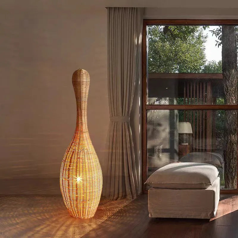 DecorBites™ Bamboo Floor Lamp: Unique Rattan Light for Living Room, Bedroom, Teahouse Decor