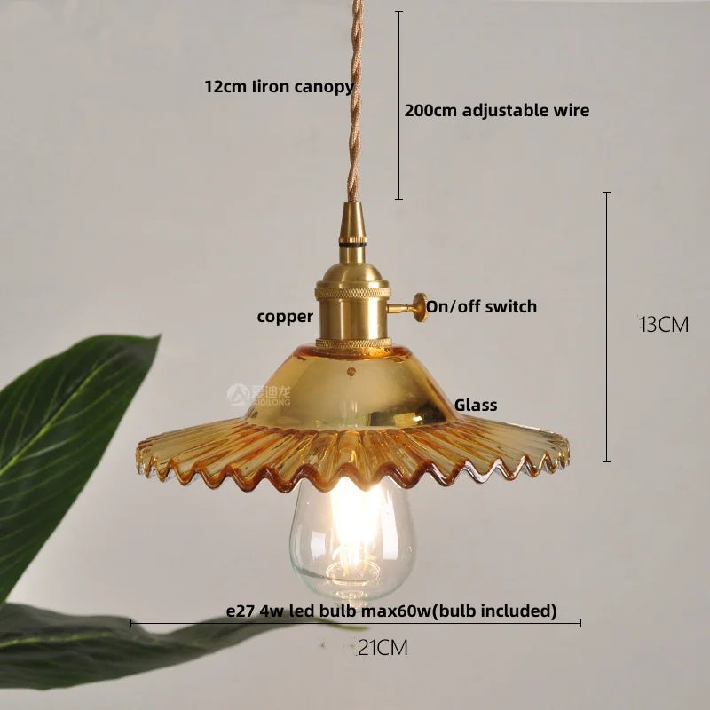 DecorBites™ Green Glass LED Pendant Light: Nordic Modern Hanging Lamp for Bedroom Dining Room