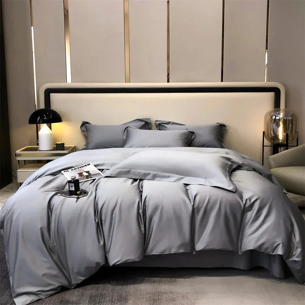 DecorBites™ Egyptian Cotton Bedding Set - Solid Color Sheet Pillowcase Duvet Cover