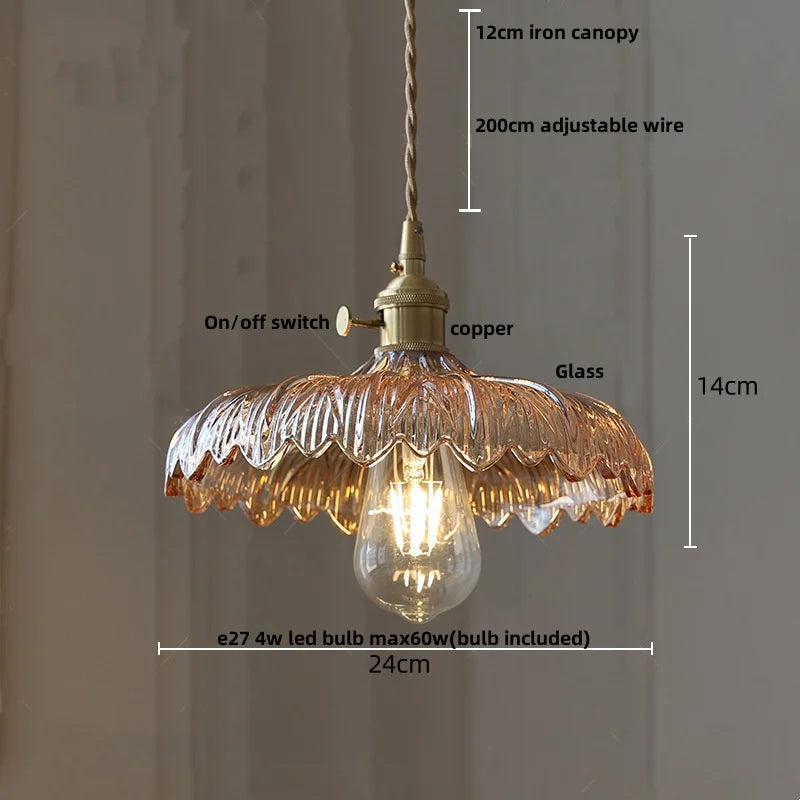 DecorBites™ Amber Glass LED Pendant Lamp 200cm Wire Adjustable Nordic Modern Simple Hanging Lights