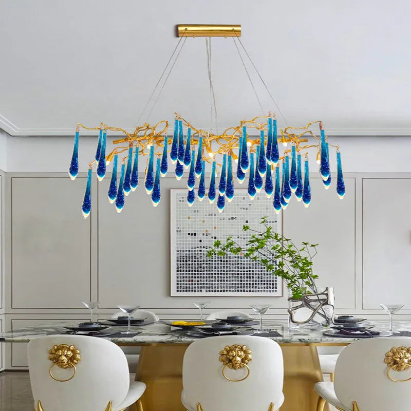 DecorBites™ Art Deco Blue Queen Crystal Chandelier for Living Room
