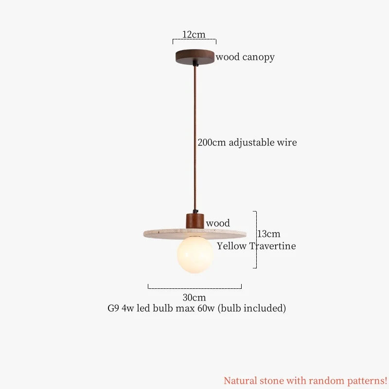 DecorBites™ Japanese Stone LED Pendant Lamps Yellow Travertine Wabi Sabi Hanging Light