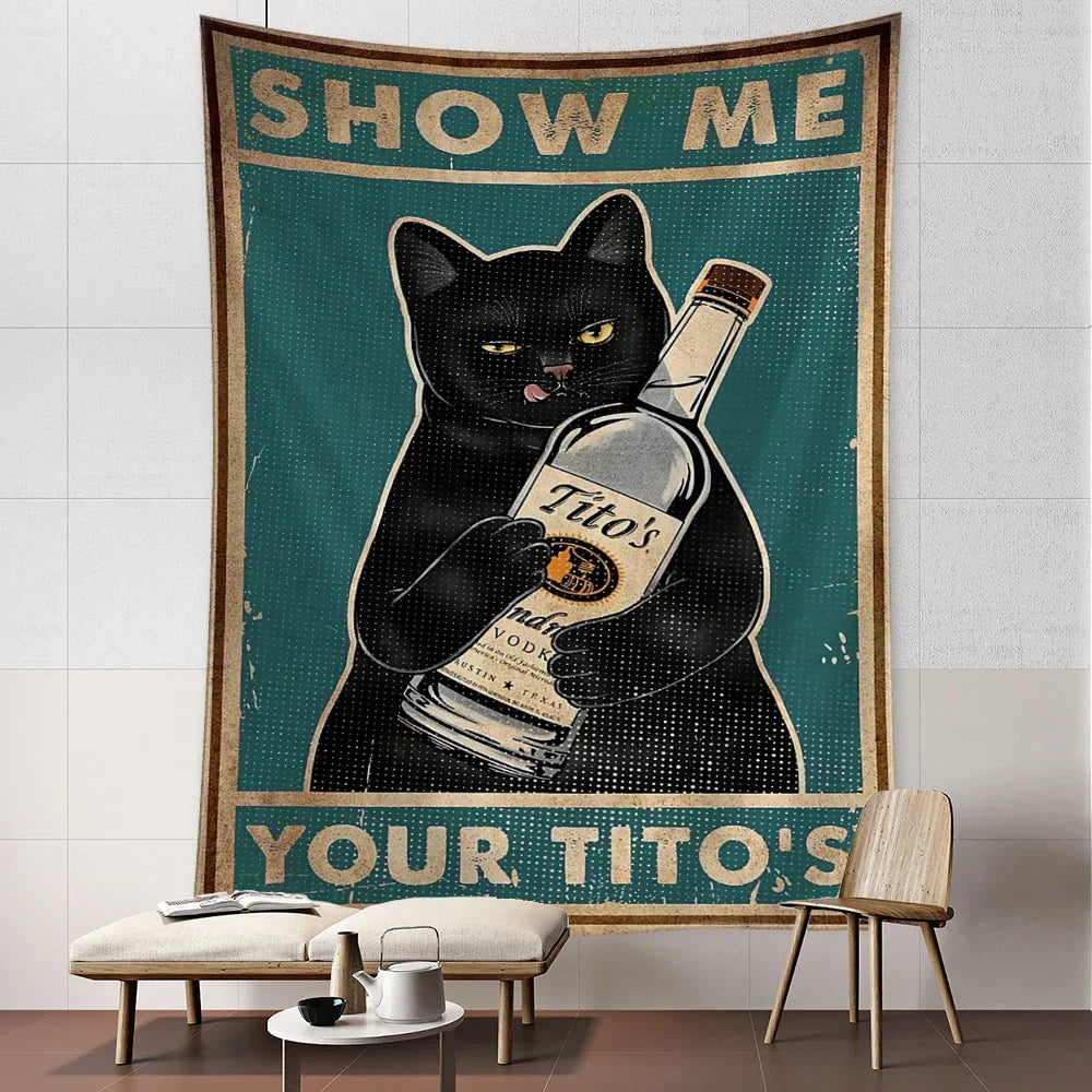 DecorBites™ Cat Tarot Tapestry Wall Hanging: Kawayi Psychedelic Witchcraft Bohemian Home Decor