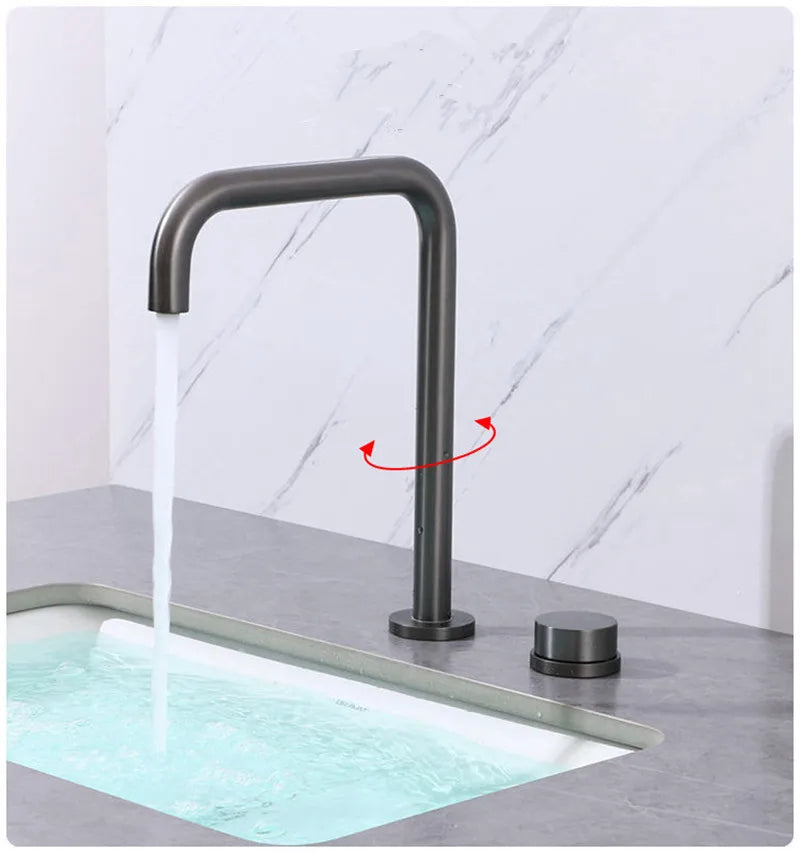 DecorBites™ Brushed Gold Widespread Basin Faucet with 360 Rotation