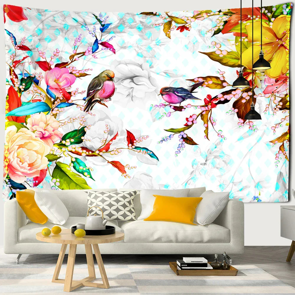 DecorBites™ Botanical Flying Bird Tapestry Wall Hanging for Nature Inspired Boho Living Room