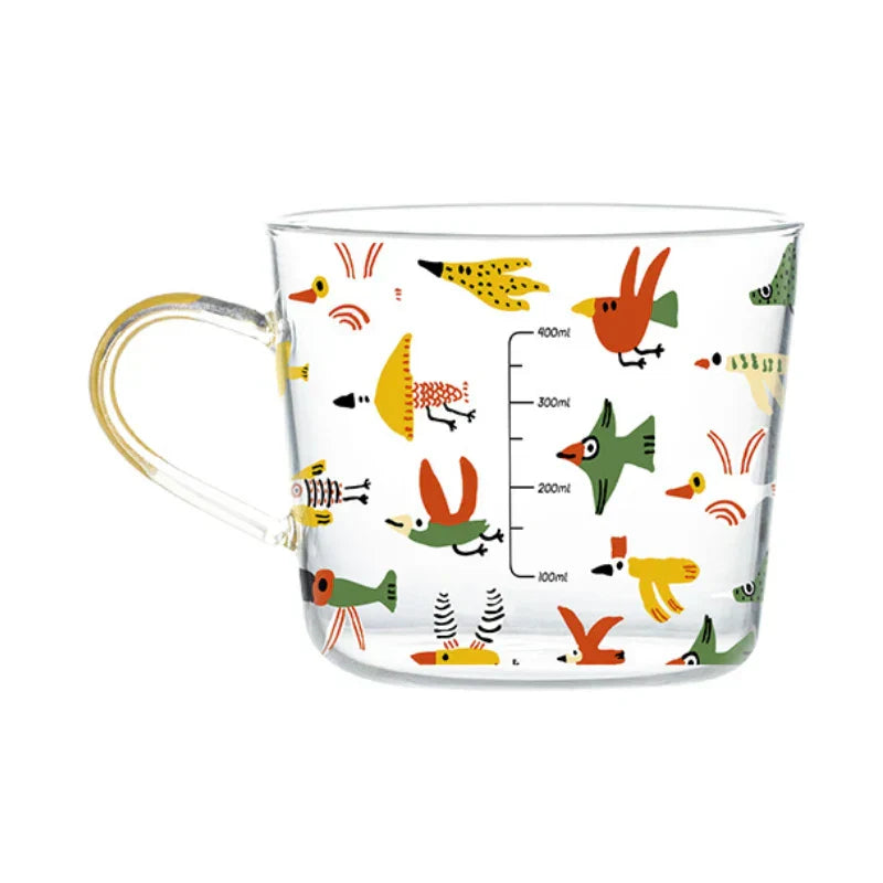 DecorBites™ 500ml Glass Mug with Handle and Scale for Breakfast Milk at Home or Office