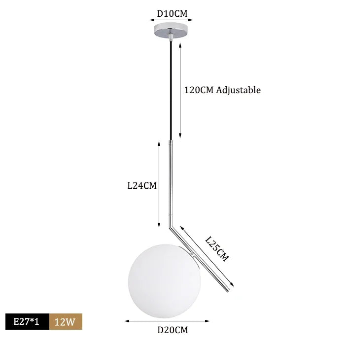 DecorBites™ Glass Ball Pendant Lights Modern LED Brass Black Chrome Suspension Luminaire
