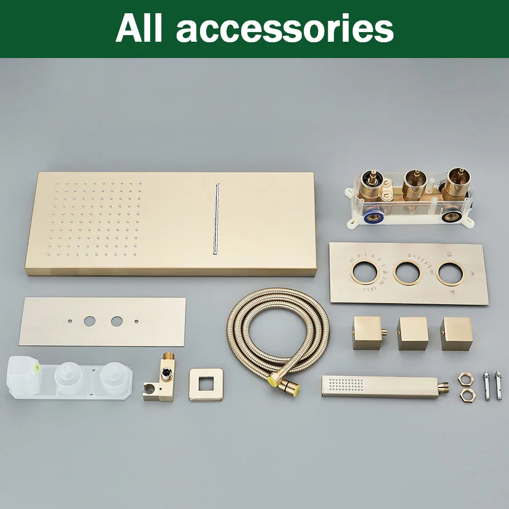 DecorBites™ Brushed Gold Thermostatic Shower Faucet Set with Concealed Mixer Tap