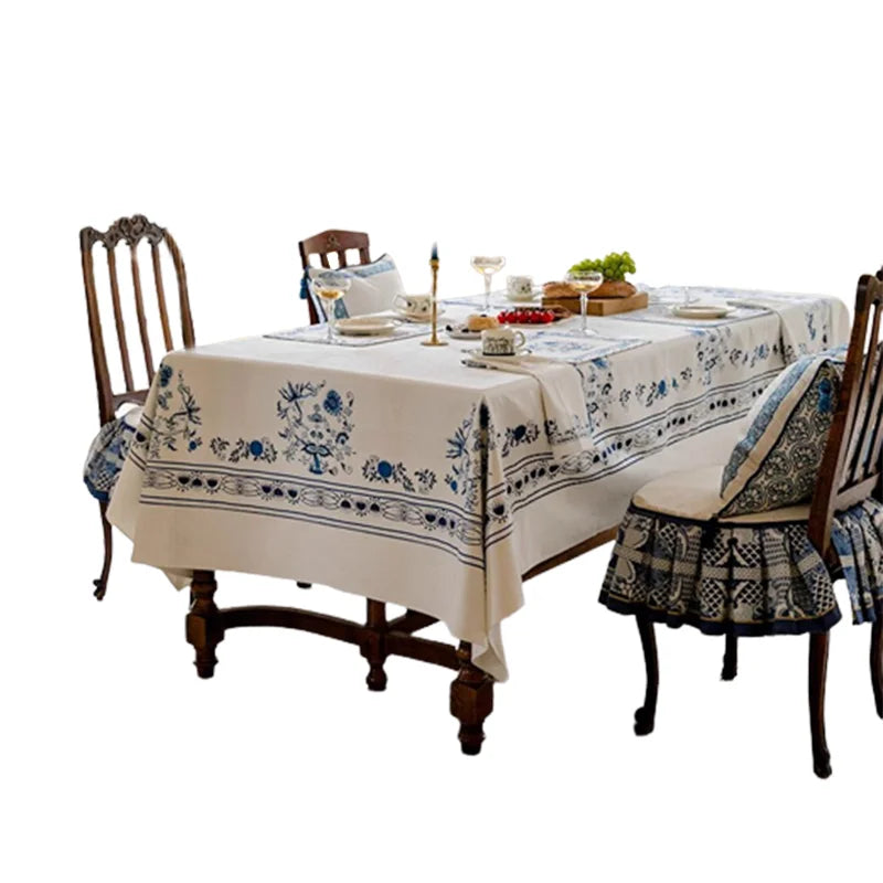 DecorBites™ Blue Onion Print Tablecloth Overlay: Luxe French Pastoral Banquet Dining Decoration