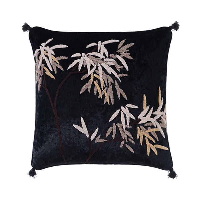 DecorBites™ Lucky Rabbit Pine Forests Embroidery Silk Velvet Pillowcase with Tassels
