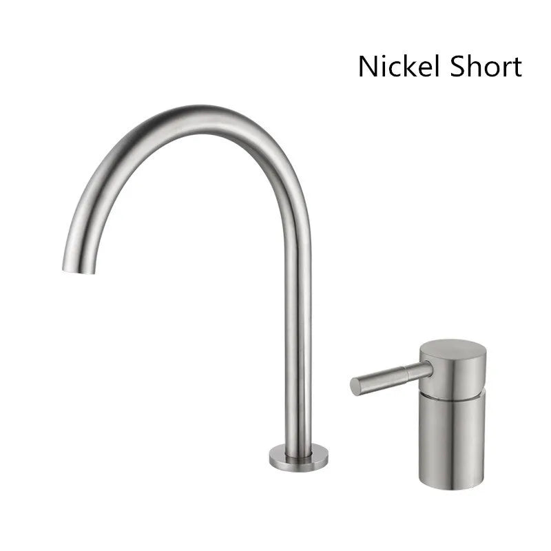 DecorBites™ Black Basin Faucet: Brushed Gold Two-Hole Bathroom Sink Tap with Rotating Spout