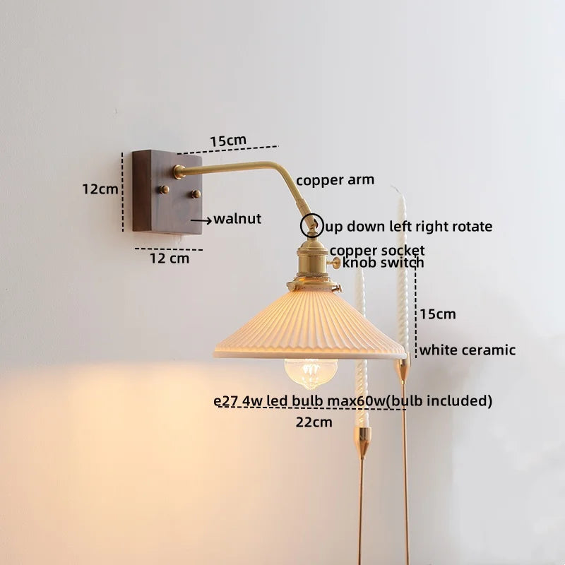 DecorBites™ Ceramic LED Wall Sconce Pull Chain Switch Mirror Light Fixtures