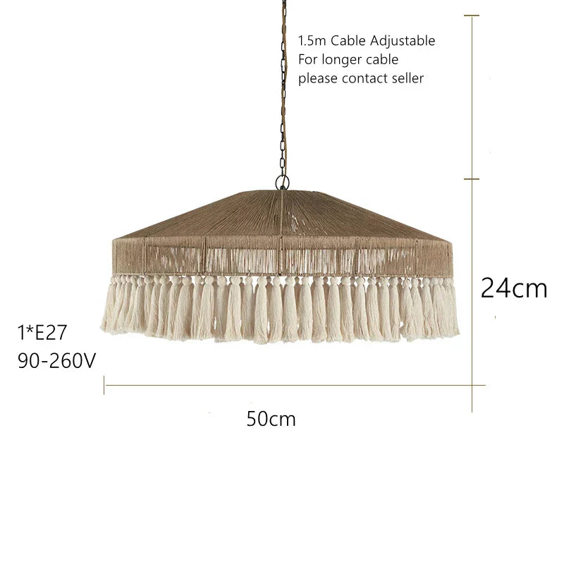 DecorBites™ Bohemian Tassel Chandelier: Handmade Nordic Rustic Pendant Lamps for Home and Shop