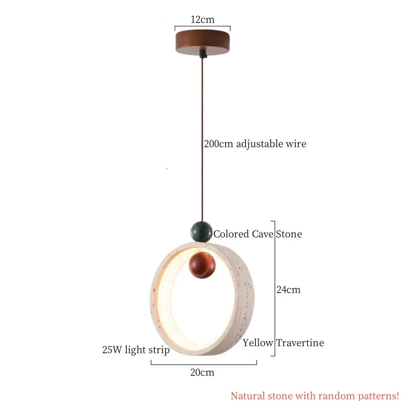 DecorBites™ Cream Glass LED Pendant Lights Modern Wood Yellow Travertine Pendant Lamp
