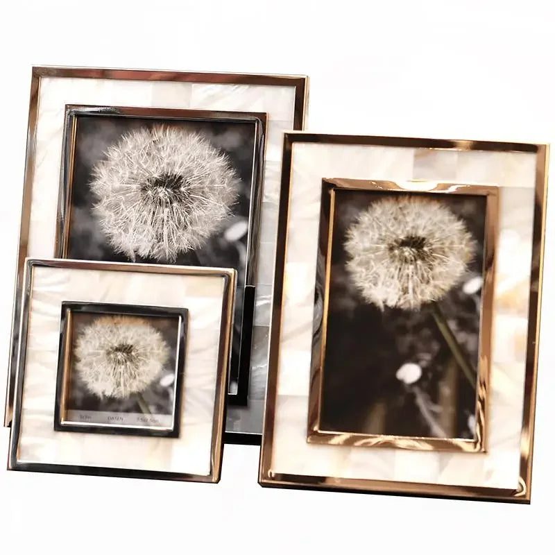 DecorBites™ Golden Alloy Shell Photo Frame - Family Portrait Nightstand Desk Decoration