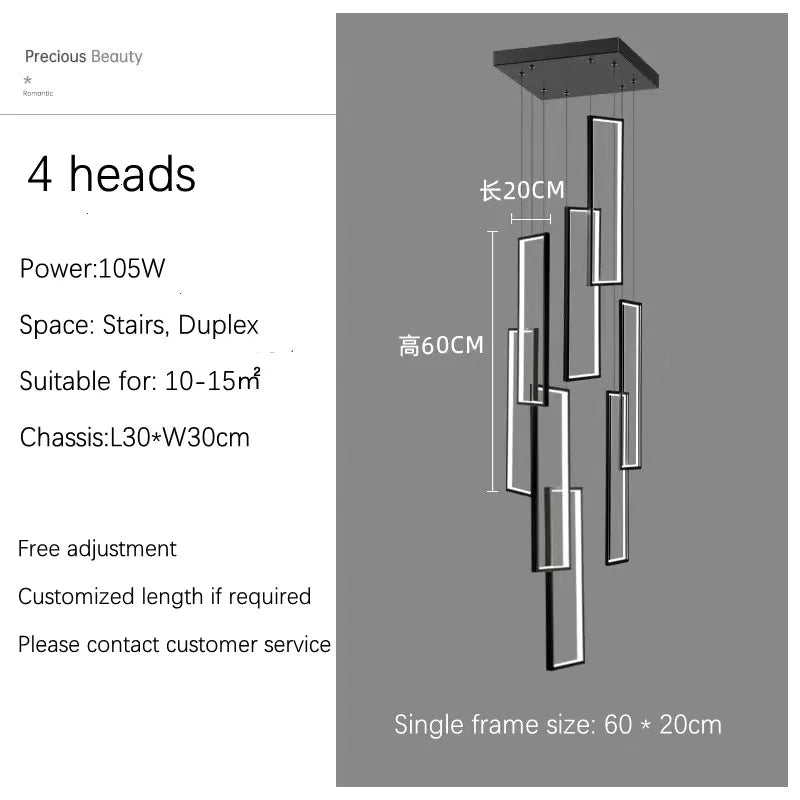 DecorBites™ LED Geometry Stair Chandelier - Luxury Nordic Villa Pendant Fixture for Modern Living