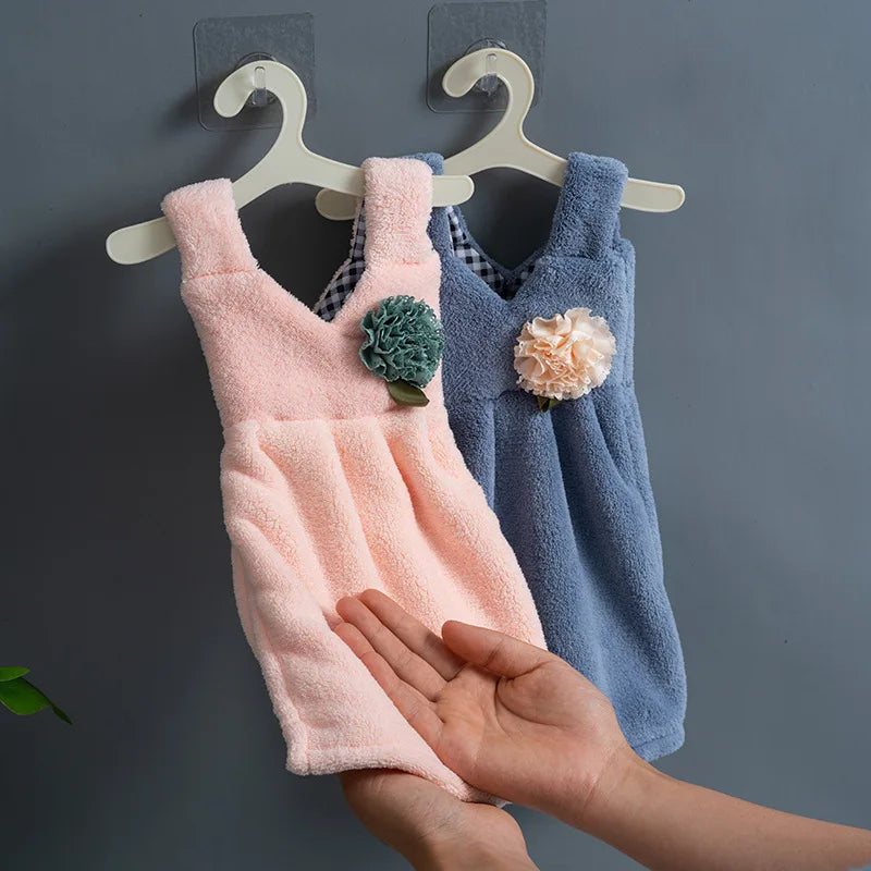 DecorBites™ Kids' Cute Dress Hand Towel: Thick Coral Velvet, Soft Touch, Home & Kitchen Cleaning