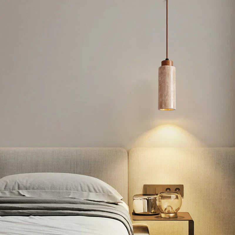 DecorBites™ Japanese Stone LED Pendant Lamps Yellow Travertine Wabi Sabi Hanging Light