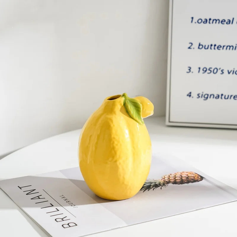 DecorBites™ Lemon Flower Vase: Ceramic Vase for Home Decoration and Floral Arrangements