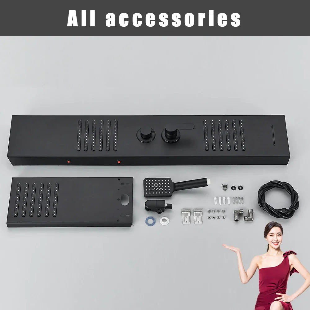 DecorBites™ Black LED Shower Column with Massage Jets and Waterfall Mixer Tap