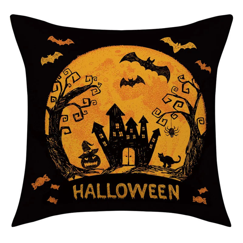 DecorBites™ Halloween Pillowcase Set - Festive Sofa Cushion Covers with Pumpkin Cat Witch Hat Print.