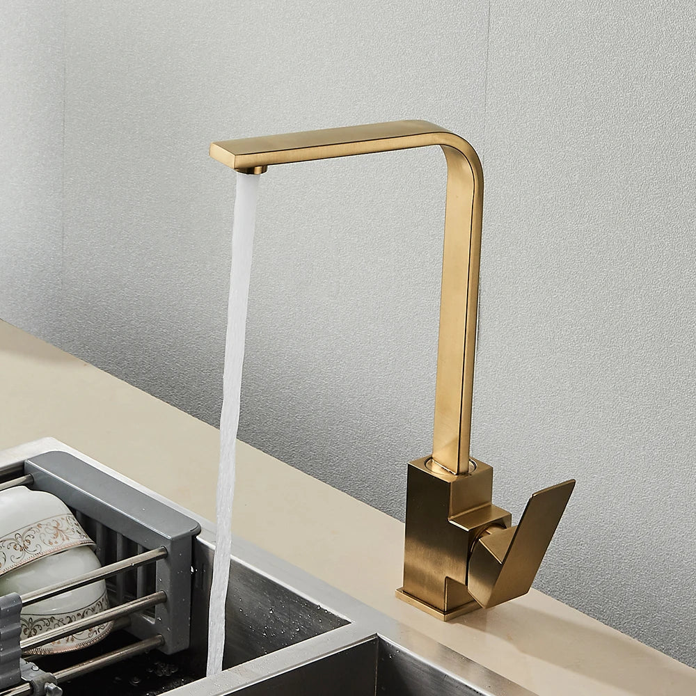 DecorBites™ Black Square Kitchen Faucet: Chorme/Gold Hot Cold Mixer Tap 360° Rotation
