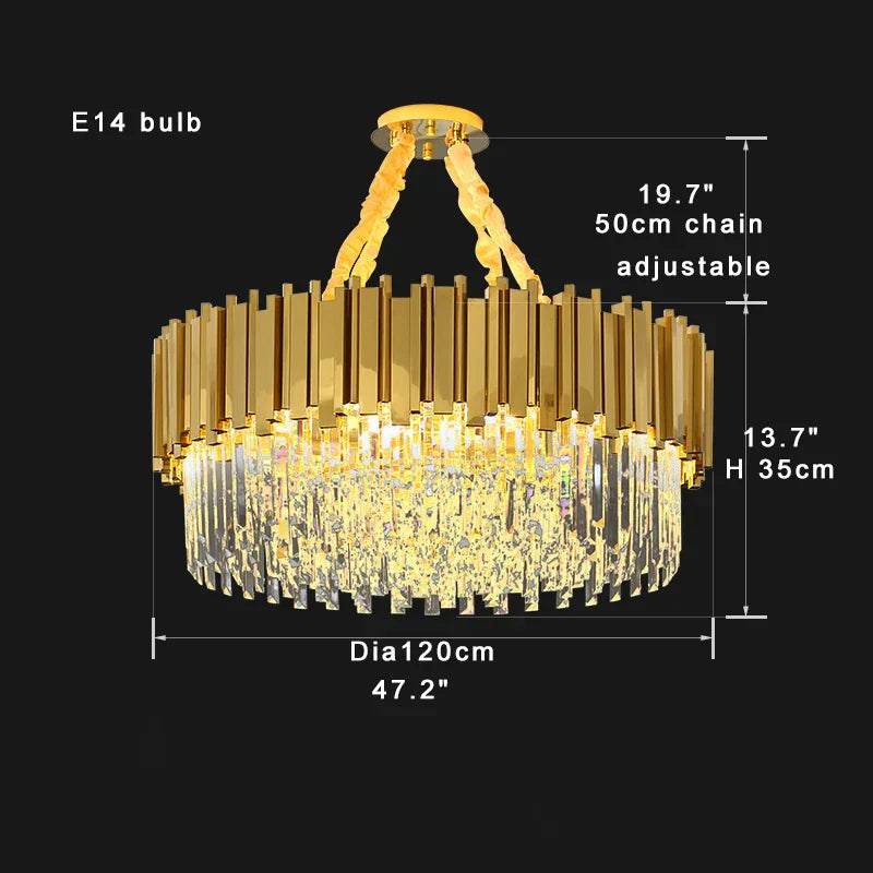 DecorBites™ Crystal Chandelier Stainless Steel K9 Cristal Suspension Lamps Classic Gold Luxury