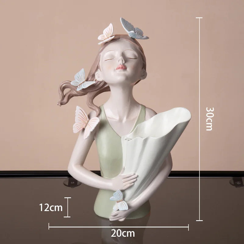 DecorBites™ Butterfly Girl Sculpture Vase Set - Modern Decorative Resin Flower Ornaments