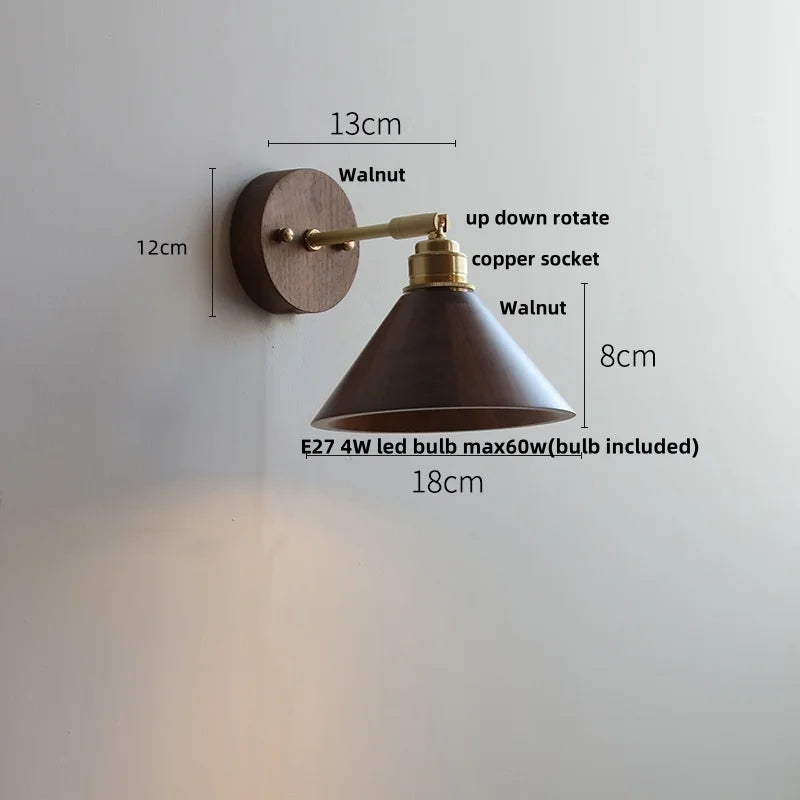 DecorBites™ LED Wall Sconce Walnut Wood Rotate Stair Light Fixture Modern Nordic Design