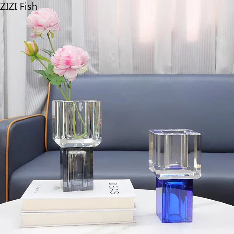 DecorBites™ Geometric Square Glass Vase Artificial Flowers Modern Floral Arrangement