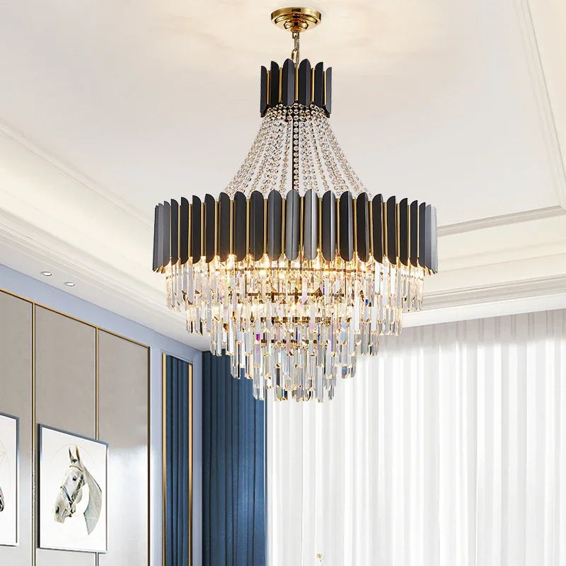 DecorBites™ Crystal Chandelier for Duplex Living: Modern Elegance for Hotel, Villa, and Home.