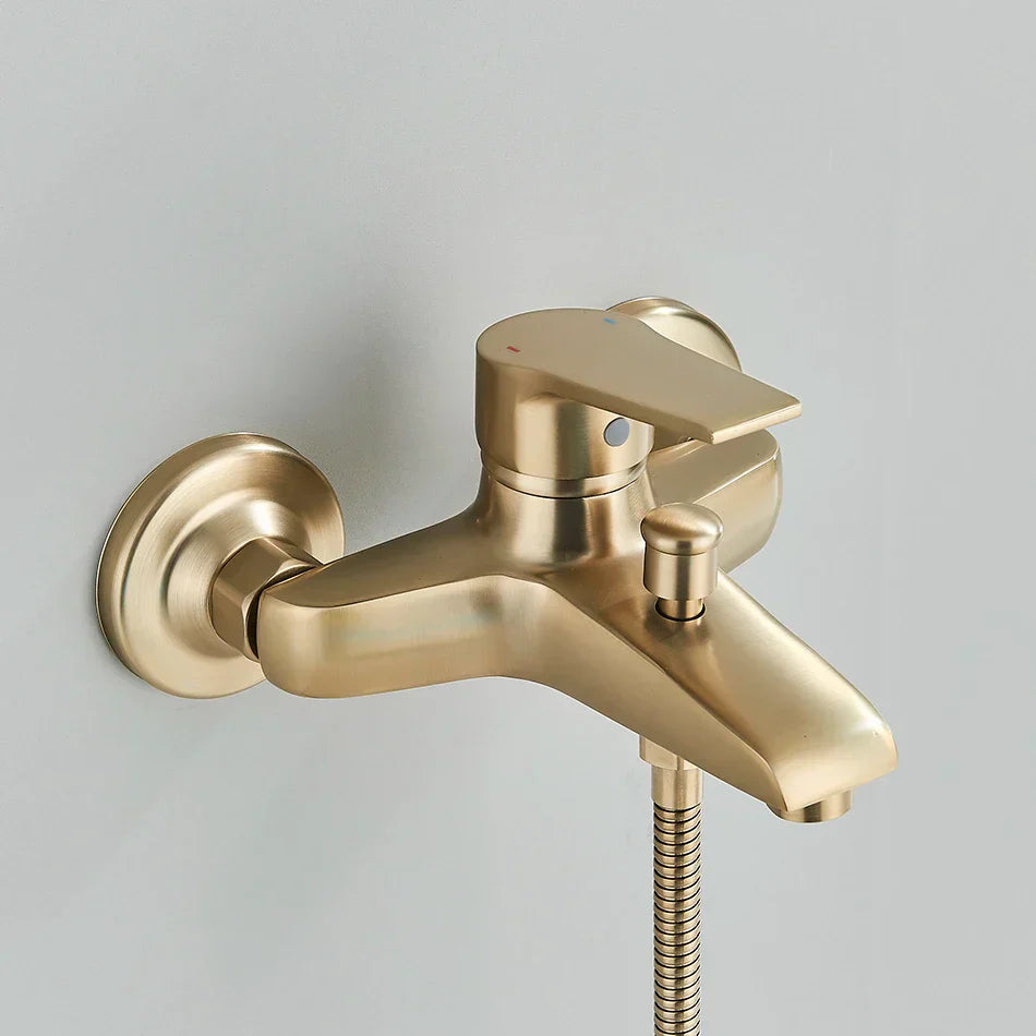 DecorBites™ Brushed Gold Shower Faucet Mixer Set with Wall Mount Black Control Valve