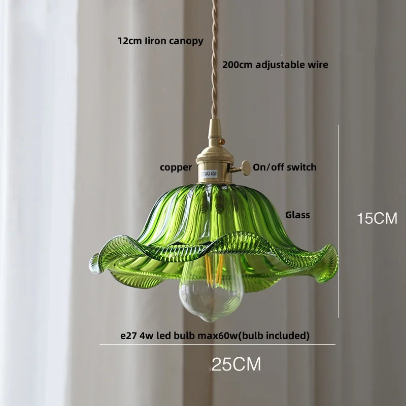 DecorBites™ Green Glass LED Pendant Light: Nordic Modern Hanging Lamp for Bedroom Dining Room