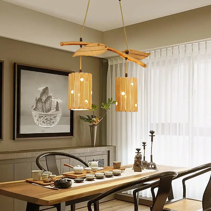 DecorBites™ Bamboo Art Chandelier: Retro Korean Living Room Lights for Tea House & Restaurant