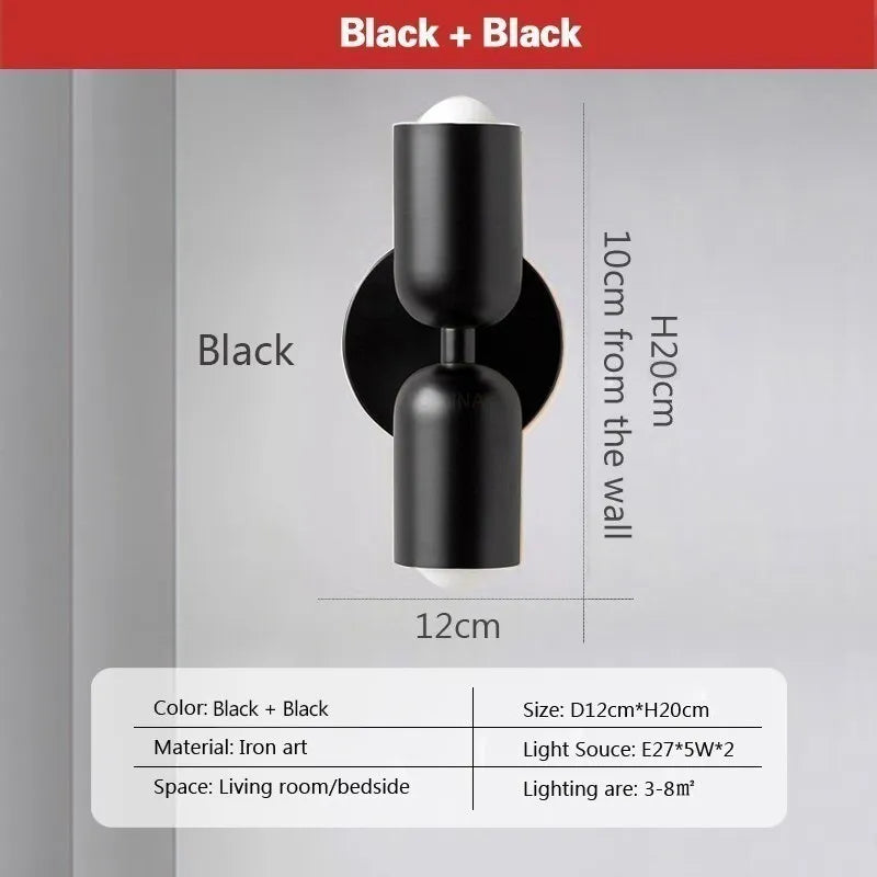 DecorBites™ Cream 2Head Macaron LED Wall Lamp in Black for Home Decor