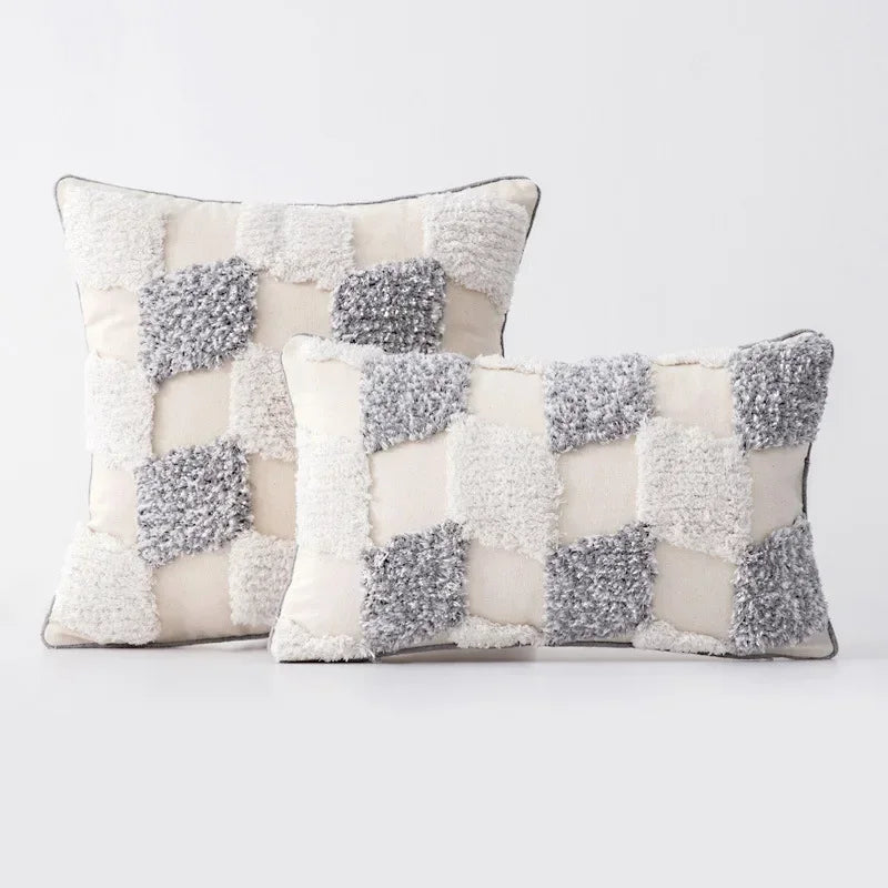 DecorBites™ Geometric Tufted Tassel Cushion Cover Cotton Canvas Fall Pillow Cover