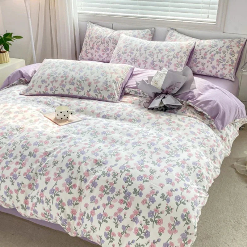 DecorBites™ Cozy Pattern Printed 4Pcs Single Bedding Set - Soft Cotton Fabric