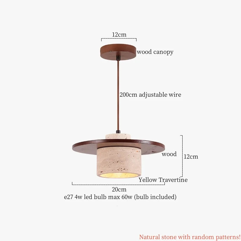 DecorBites™ Japanese Stone LED Pendant Lamps Yellow Travertine Wabi Sabi Hanging Light