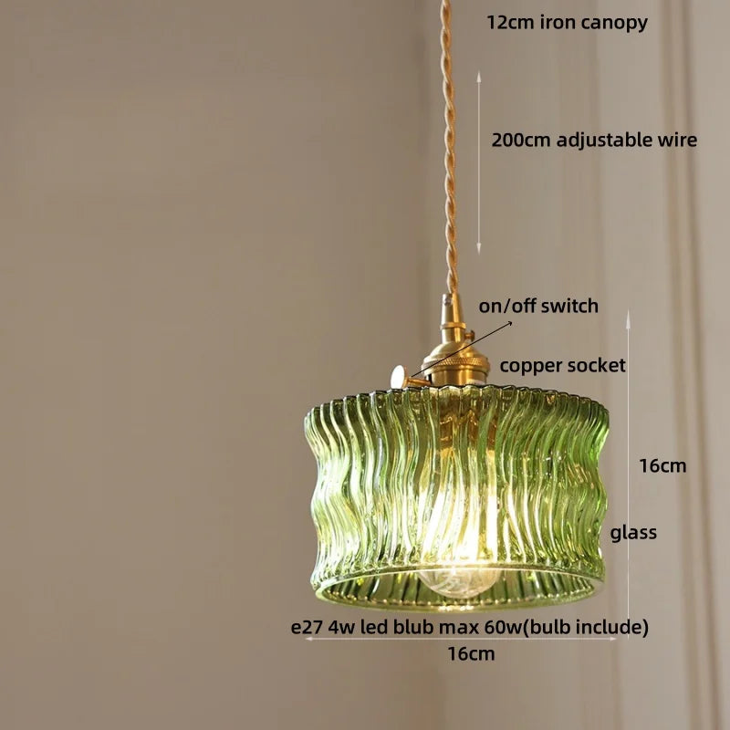 DecorBites™ LED Pendant Light Fixture with Copper Socket & Green Glass, Modern Nordic Lamp