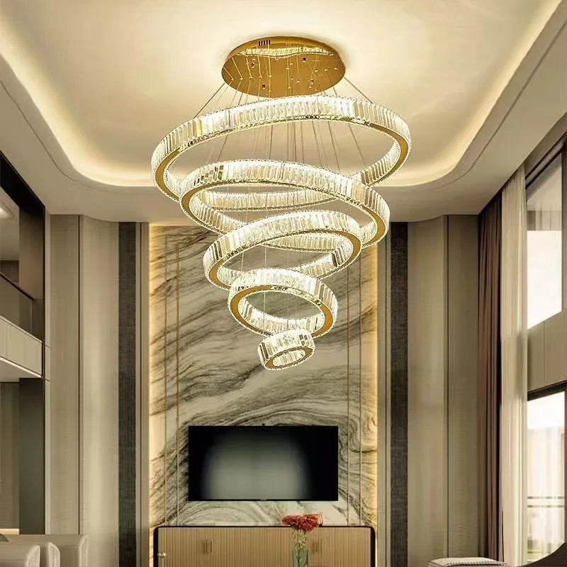 DecorBites™ Crystal Chandelier: Modern Luxury Golden Lighting for Villa, Duplex Hall