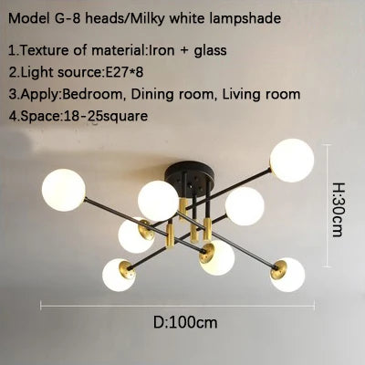 DecorBites™ Glass Ball Black Chandelier - Nordic Round Dining Table Ceiling Chandelier