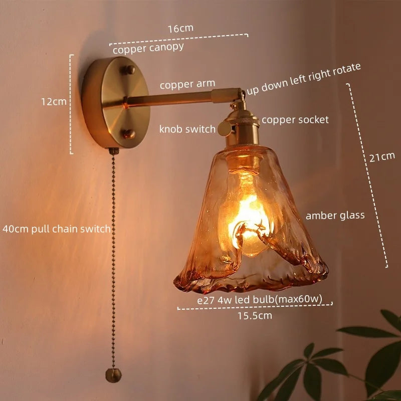 DecorBites™ Amber Glass LED Wall Lamps for Living Room and Bathroom Mirror Lighting