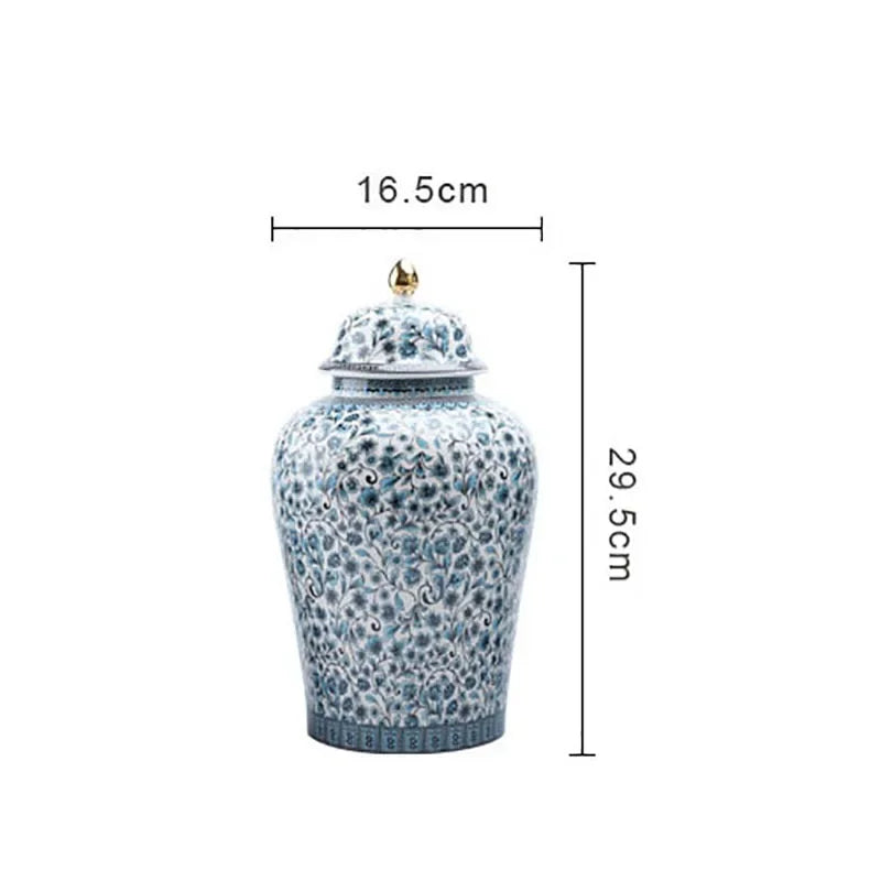 DecorBites™ Blue White Ceramic Enamel General Jar Tea Canister Desk Flower Texture Pot