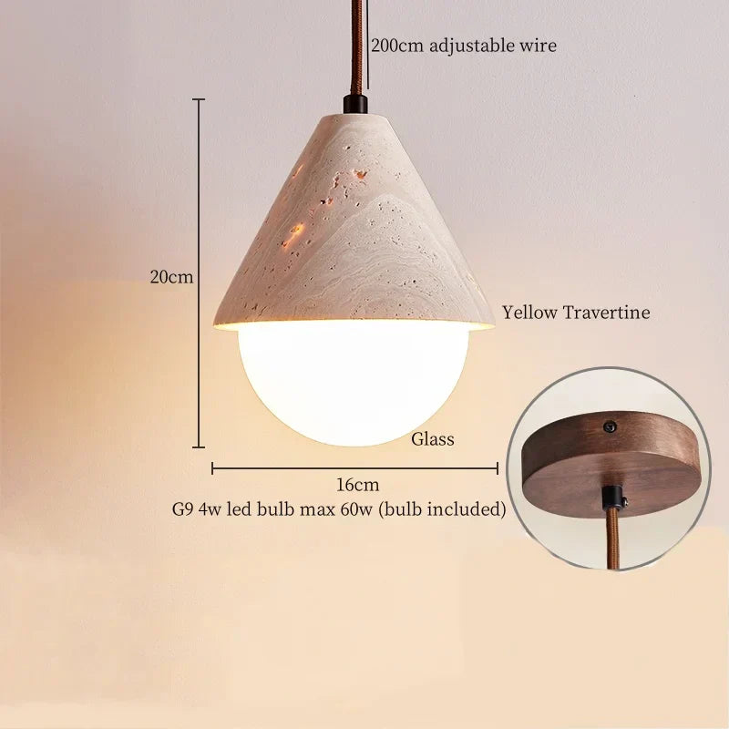DecorBites™ Creative Stone LED Pendant Light Yellow Travertine Nordic Minimalism Hanging Lamp