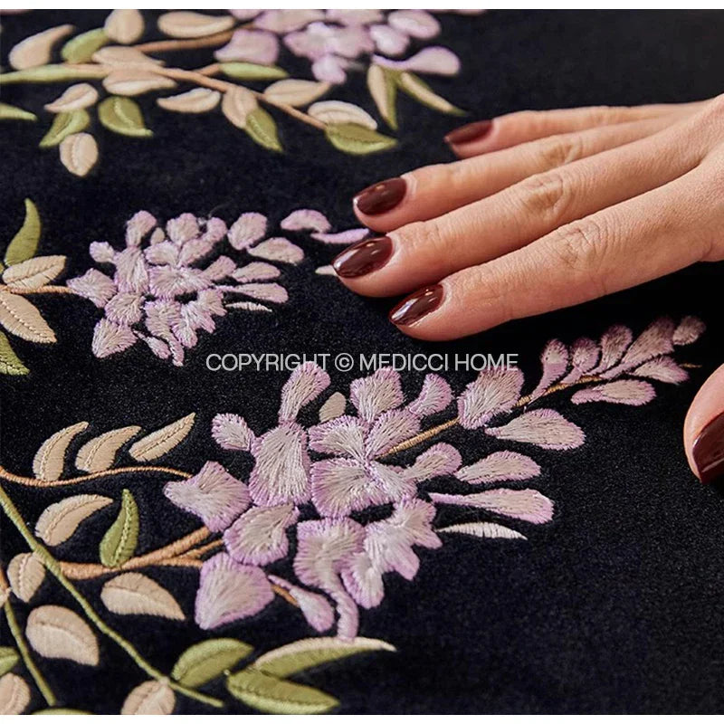DecorBites™ Botanical Wisteria Embroidered Cushion Cover with Tassel