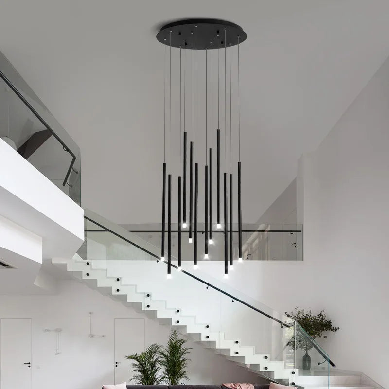 DecorBites™ LED Chandelier: Modern Minimalist Gold Black Wire Adjustable Light Fixture for Dining Room