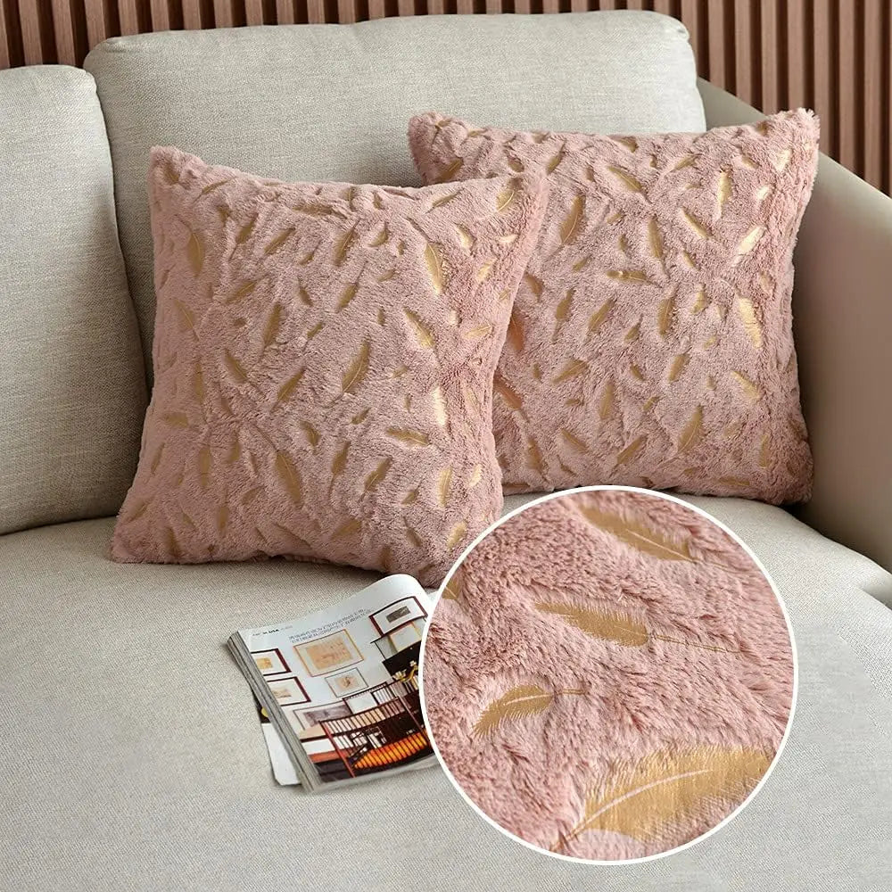 DecorBites™ Gold Feather Velvet Cushion Cover 45x45 Decorative Throw Pillows for Sofa Car