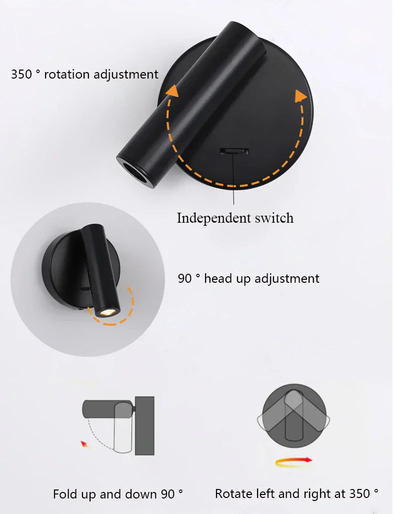 DecorBites™ Bedroom Wall Lamp Surface Spotlight Indoor Reading Sconce Lights