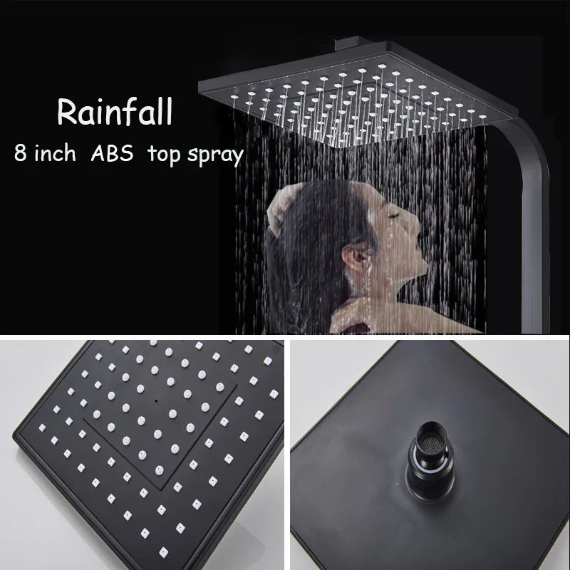 DecorBites™ Black Stainless Steel Shower Faucet Set with Waterfall Outlet - Chrome Bathtub Tap